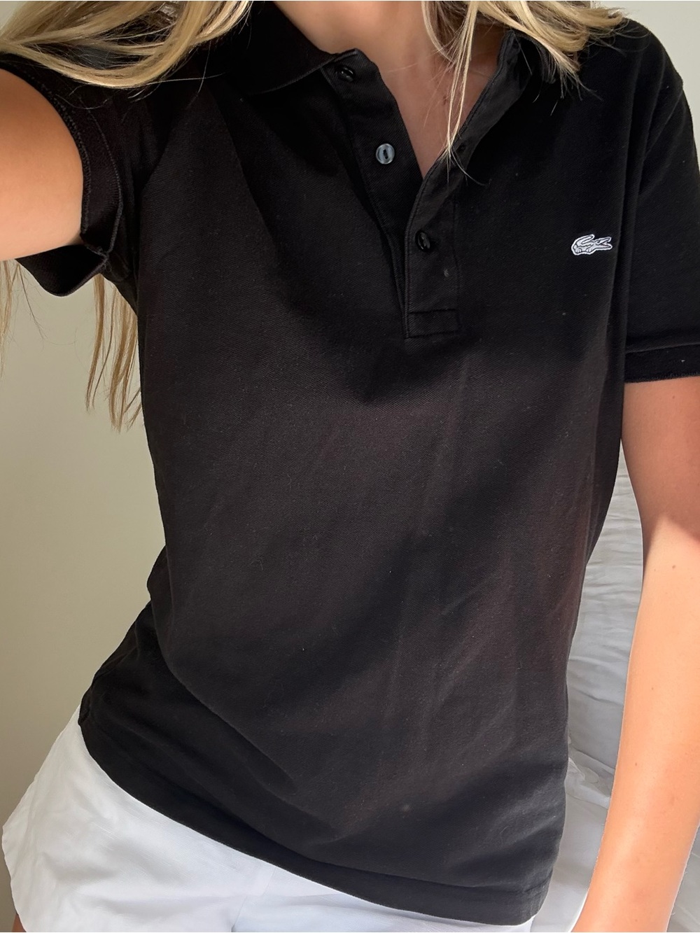 Lacoste Black Short-Sleeve Polo with Crocodile Logo